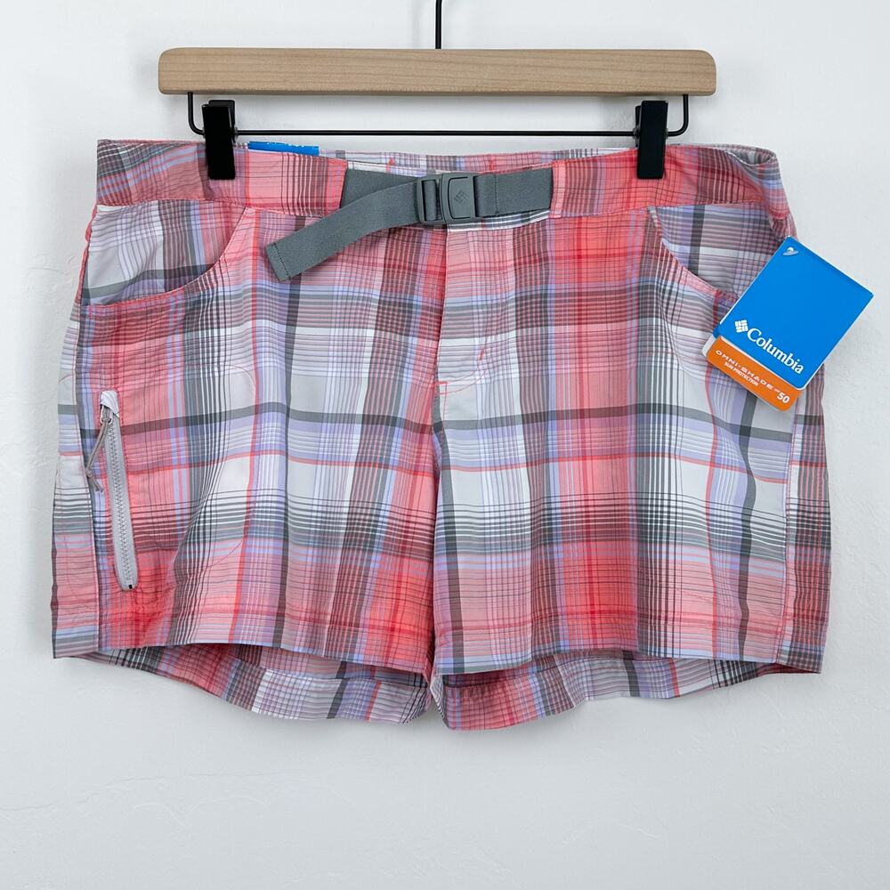 Columbia SIZE 12 Plaid Omni-Shade UPF 50 Activewear Hiking Buckle Shorts NWT